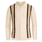 Bonsir New Spring Autumn Men Sweater Shirt Dtripe Splicing Color Slim Stretch Knit Tops Long Sleeve Polo Business Casual Male Clothing