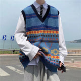 Bonsir  Winter Men's Wool Sweater Vest Popular V-neck Sleeveless Pullover Casual Handsome Printing Knitting 3 Color Coats S-3XL