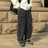 Bonsir Japanese Style Men's Fashion Loose Work Casual Pants Drawstring Leggings Pure Cotton Sweatpants 3 Color Nice Trousers S-3XL