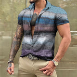 Bonsir Vintage For Men Shirts Patchwork 3d Print Camisas Lapel Oversized Short Sleeve Tops Streetwear Summer Male Hawaiian Shirt Tees