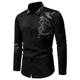 Bonsir Fashion Social Men Shirts Turn-down Collar Buttoned Shirt Casual Dragon Embroidered Long Sleeve Tops Men's Clothing