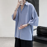 Bonsir Half Sleeve Men Solid Shirts Summer Casual Oversize Blouses White Fashion Male Cardigan Vintage Korean Clothing