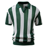 Bonsir Summer Net Shirt Hollow Short Sleeve Fishing Net Shirt Fashion Men's Striped Polo Shirt