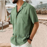 Bonsir Men's Breathable Cotton Linen Short Sleeve Shirt for Summer Fashion