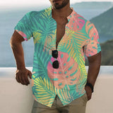 Bonsir Fashion Floral Printed Short Sleeve Shirts Men Spring Summer Casual Loose Turn-down Collar Buttoned Cardigan Shirt Men's Clothes