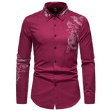 Bonsir Fashion Social Men Shirts Turn-down Collar Buttoned Shirt Casual Dragon Embroidered Long Sleeve Tops Men's Clothing