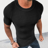 Bonsir Spring Summer Leisure Slim Fit T Shirt Mens Knitting Solid Color Short Sleeve Knit Tops For Men Casual O Neck Pullover Tees