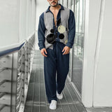 Bonsir New Fashion Pattern Printing Two Piece Sets Men Spring Fall Leisure Long Sleeve Shirts And Pants Suits Mens Casual Loose Outfits
