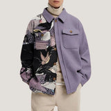 Bonsir Spring And Autumn Coat Printed Lapel Men's Jacket Top Men's Spring And Autumn Clothes