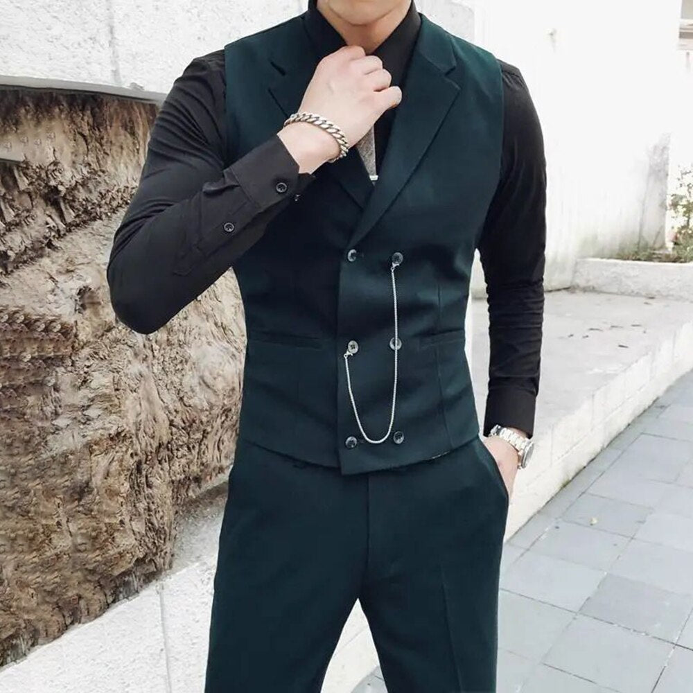 Bonsir Casual Trendy Male Personality Suit Vest British Style Business Elegant Gentleman Retro Professional Formal Dress Handsome