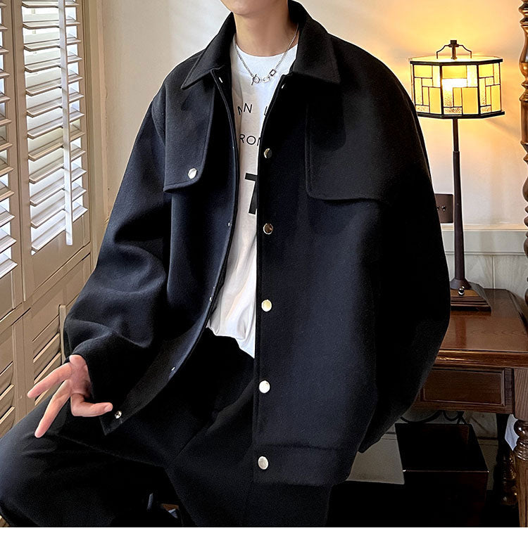 Bonsir New Men Winter Jackets Korean Streetwear Casual Woolen Thick Man Outerwear Coats Fashion Unisex Versatile Jacket