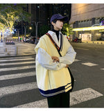 Bonsir Oversize Sweater Vests Men Patchwork V-neck Striped Big Size 5XL Preppy Style Couple Soft Knitwear Leisure Sleeveless Jumpers