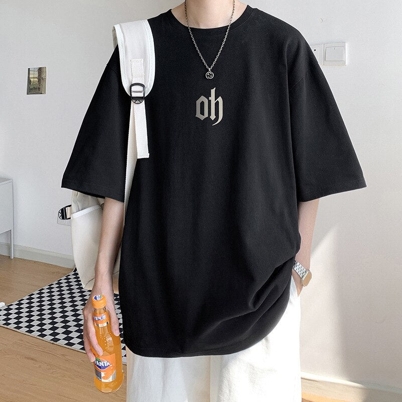 Bonsir Men's Simple Printed Casual T-shirt Summer Fashion Short Sleeve Oversized Tee Korean Style Cotton Leisure Teens Daily Basic Tops