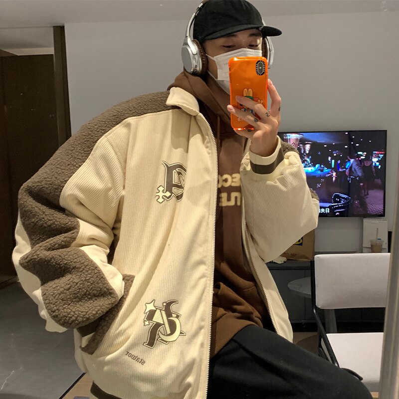 Bonsir Men's Corduroy Lambs Wool Cotton Padded Clothes Winter Thicken Male Fashion Brand Jackets Harajuku Unisex Parkas