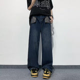 Bonsir Design sense niche color contrast stitching jeans for women's spring new high waisted slim straight leg wide leg long pants