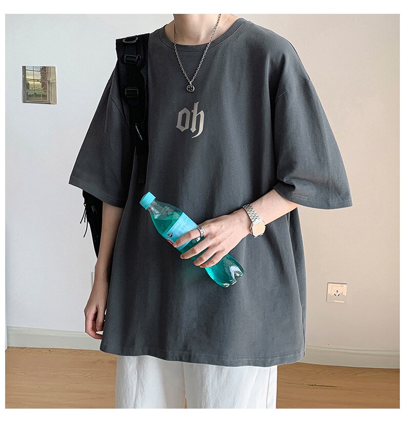 Bonsir Men's Simple Printed Casual T-shirt Summer Fashion Short Sleeve Oversized Tee Korean Style Cotton Leisure Teens Daily Basic Tops