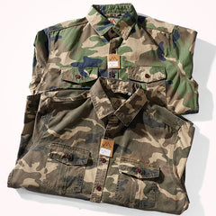 Bonsir Military Style Camouflage Shirt Men Spring Fall New Fashion Multi Pocket Cargo Blouse Vintage Casual Loose Versatile Cotton Tops