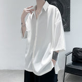 Bonsir Half Sleeve Men Solid Shirts Summer Casual Oversize Blouses White Fashion Male Cardigan Vintage Korean Clothing