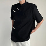 Bonsir Men's Irregular New Chinese Style Disc Button Short Sleeve Shirt Summer Fashion Man Fashion Casual Blouse Turtleneck Tops Tee