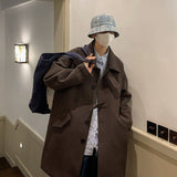 Bonsir Winter Black Brown Woolen Coat Men Warm Fashion Casual Long Woolen Coat Men Korean Loose Oversized Trench Coat Mens Overcoat