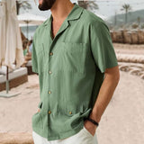 Bonsir Cotton Linen Shirt Men's Clothes Spring Summer Short Sleeve Buttoned Turn-down Collar Casual Shirts Men Streetwear Leisure Tops