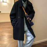 Bonsir Winter Black Brown Woolen Coat Men Warm Fashion Casual Long Woolen Coat Men Korean Loose Oversized Trench Coat Mens Overcoat
