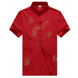 Bonsir Chinese Men Cotton Kung Fu Suit Embroidery  Wu Shu Uniform Tai Chi Clothing Short Sleeve Shirt+Pant M L XL XXL XXXL MS013
