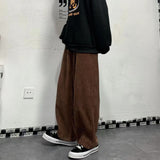 Bonsir Men's Korean Style Retro Trend Sweatpants Corduroy Fabric Solid Color Straight Casual Pants Loose Brown Color Trousers
