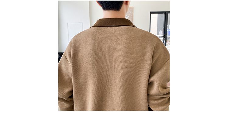 Bonsir Autumn New Knitted Sweater Men Business Casual Patchwork Polo Lapel Zipper Sweater Harajuku Mens Loose Japanese Pullove