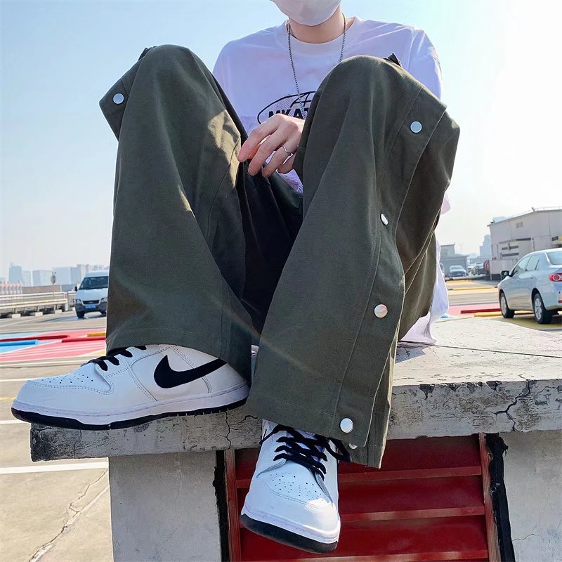 Bonsir  New Men Cotton Cargo Pants Harajuku Style Straight Casual Pants for Men  Solid Big Pockets Loose Wide Leg Design Trousers