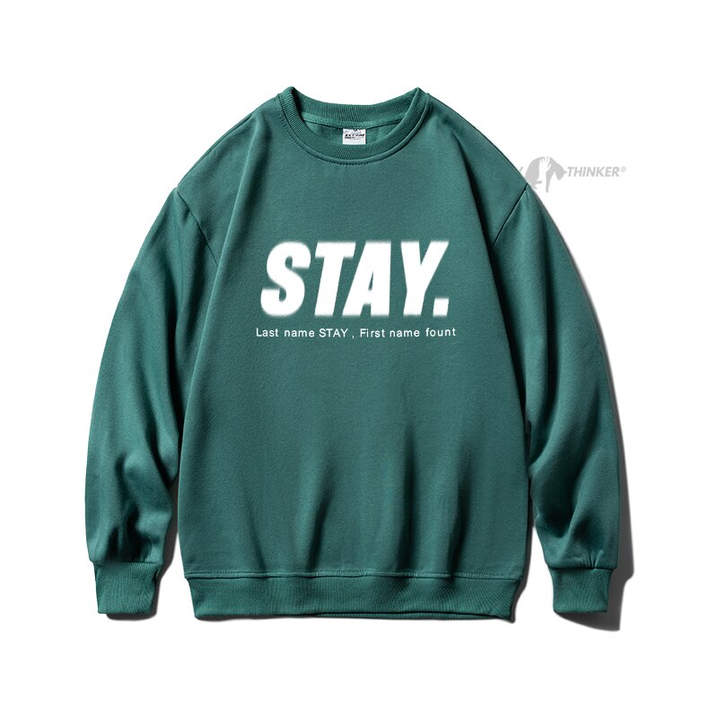 Bonsir Stay Letter Printed Men Overszied Hoodie Autumn Winter Fleece Male Casual Warm Sweatshirts Korean Man Pullovers