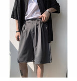 Bonsir Men's Korean Style Summer Men's Loose Straight Suit Shorts Cotton Elastic Waist Cargo Shorts Multi-pocket Casual Shorts