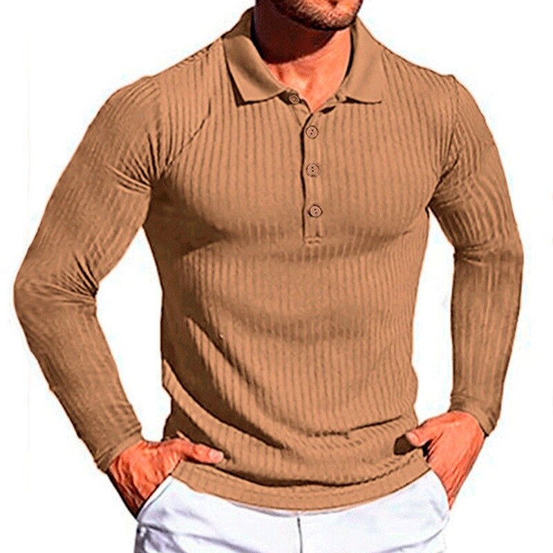 Bonsir Autumn Fashion Knit Long Sleeves Men Polo Shirt Casual Long Sleeve Pullovers Man Solid Sweaters Breathable Tops Men Clothing