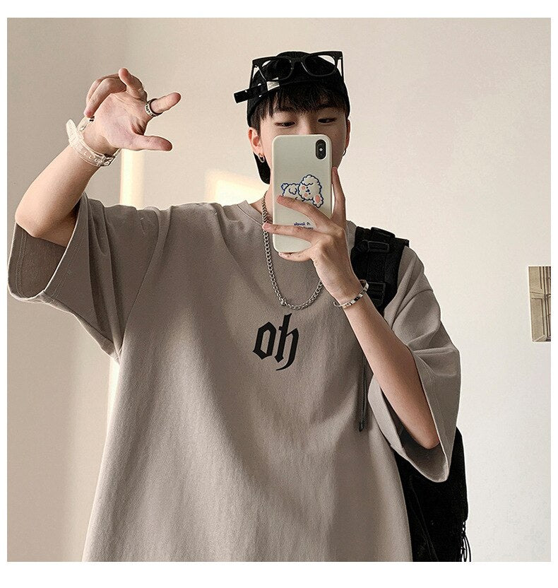 Bonsir Men's Simple Printed Casual T-shirt Summer Fashion Short Sleeve Oversized Tee Korean Style Cotton Leisure Teens Daily Basic Tops