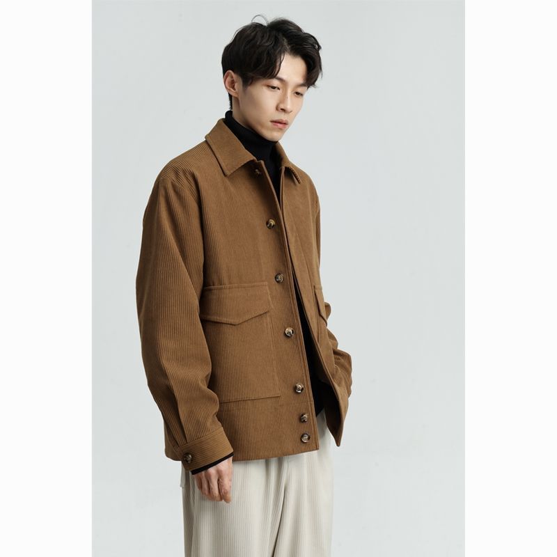 Bonsir  Spring Autumn New Corduroy Casual Jacket Men's Retro All-match Student Korean Style Trendy Coat Men's Youth Outwear Black