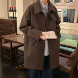 Bonsir Winter Black Brown Woolen Coat Men Warm Fashion Casual Long Woolen Coat Men Korean Loose Oversized Trench Coat Mens Overcoat