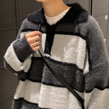 Bonsir Winter Plush Thick Sweater Men Warm Fashion Oversized Knitted Pullover Men Korean Loose Stripe Long Sleeve Sweater Mens Jumper