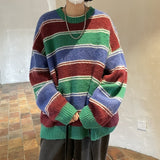 Bonsir Winter Stripe Sweater Men Warm Fashion Casual Knit Pullover Men Korean Loose Oversize Long Sleeve Sweater Mens Jumper Clothes