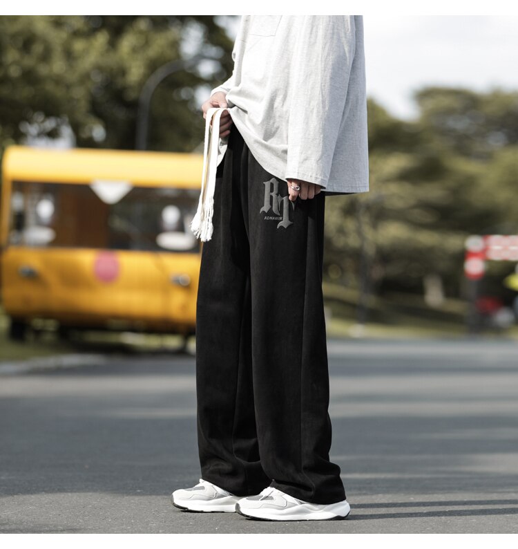 Bonsir Casual Autumn New Mens Printed Suede Pants Easy-care Korean Elastic Waist Pockets Mopping Trousers Men Women Pantalon Male