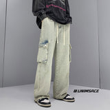 Bonsir 3 Colors Baggy Jeans Men Fashion Casual Pocket Cargo Jeans Men Streetwear Loose Hip-hop Straight Denim Pants Mens Trousers M-2XL