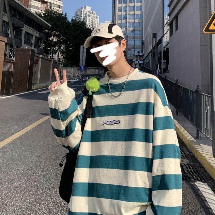 Bonsir Autumn Striped Loose Sweatshirts Korean Style Fashion Couple Clothing Brand Casual Women Pullovers Male Hoodie