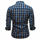 Bonsir Fashion Mens Plaid Shirt Long Sleeve Bomber Military Shirts Cotton High Quality Business Casual Lapel Shirt Men Spring New