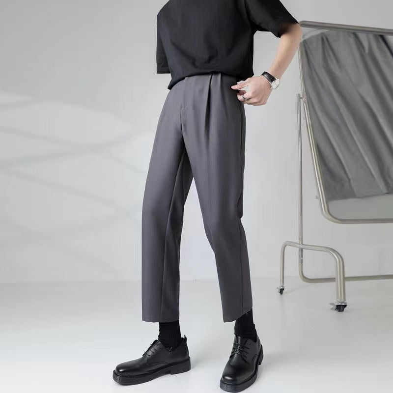 Bonsir Men's Elastic Waist Loose Nine Point Casual Pants Korean Formal Business High-quality Suit Pants Fashion Trousers M-3XL