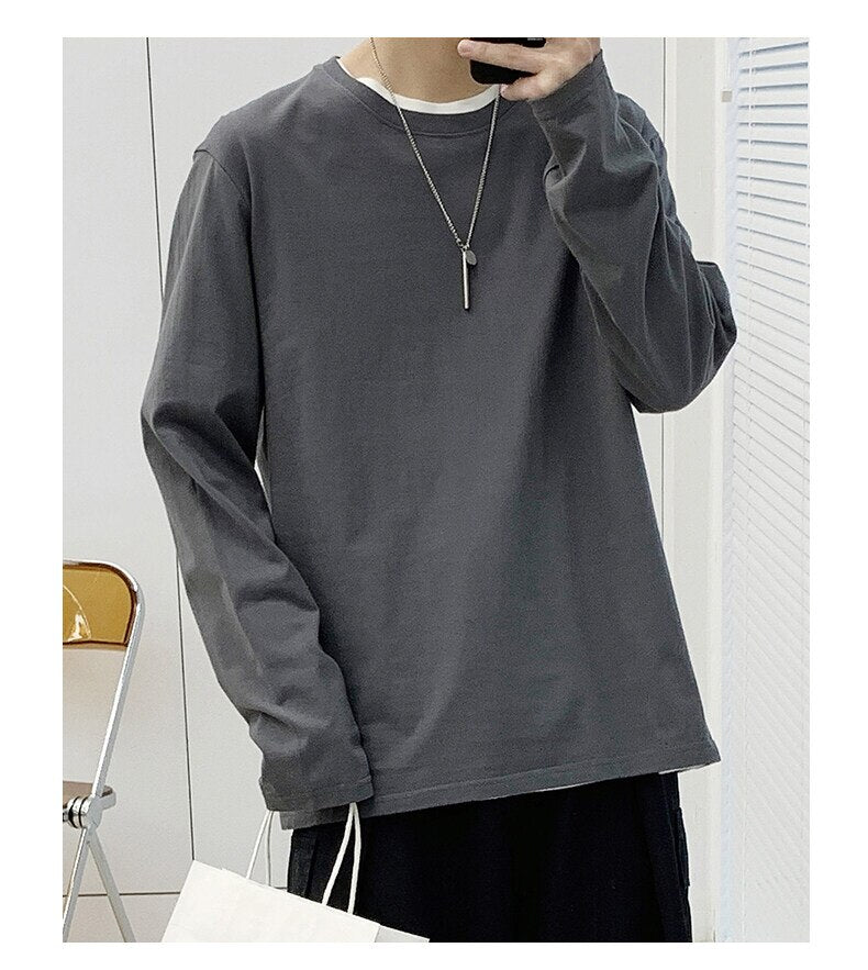 Bonsir Spring Autumn Long Sleeve T-shirts Men cotton O-Neck Collar Fashion Casual Comfortable Harajuku solid color Long T Shirts