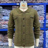 Bonsir Mens Knitted Coat Long Sleeve Jacquard Pocket Sweater Cardigan Jacket Solid Thick Warm Casual Cardigan Knitting Sweatercoat