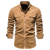 Bonsir Men's Shirt Cotton Lapel Casual  Spring Autumn Corduroy Shirts for Men Slim Solid Color Shirts Long Sleeve Tops EU Size
