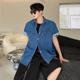 Bonsir Vintage Men's Denim Shirts Summer Korean Style Washed Short Sleeve Jacket Coat Fasion Male Casual Streetwear 2023 New