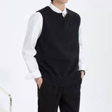 Bonsir Sweater New Autumn V-neck Sleeveless Sweater Vest Men Solid Color Loose Casual Brown Vest Harajuku Sweater for Men