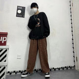 Bonsir Men's Korean Style Retro Trend Sweatpants Corduroy Fabric Solid Color Straight Casual Pants Loose Brown Color Trousers