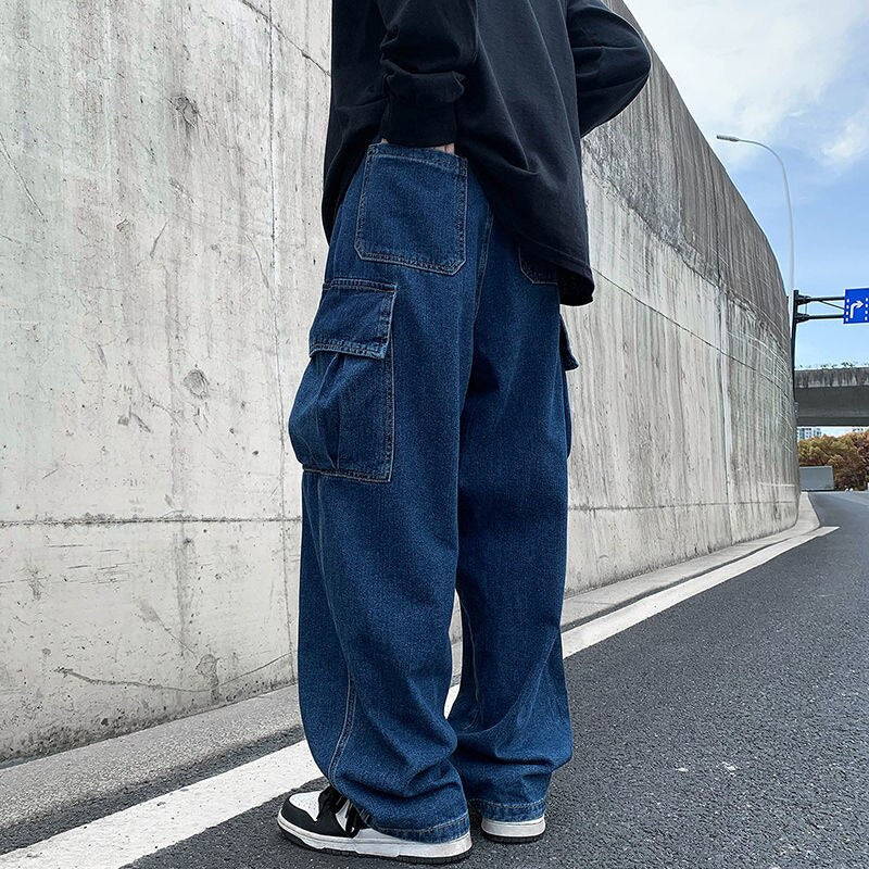 Men Cargo Pants Retro Straight Leg Trousers Work Hip Hop Loose Casual  Streetwear